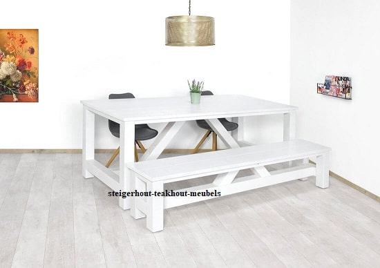 6 x Steigerhout tafel met bankjes - teakhout meubels |